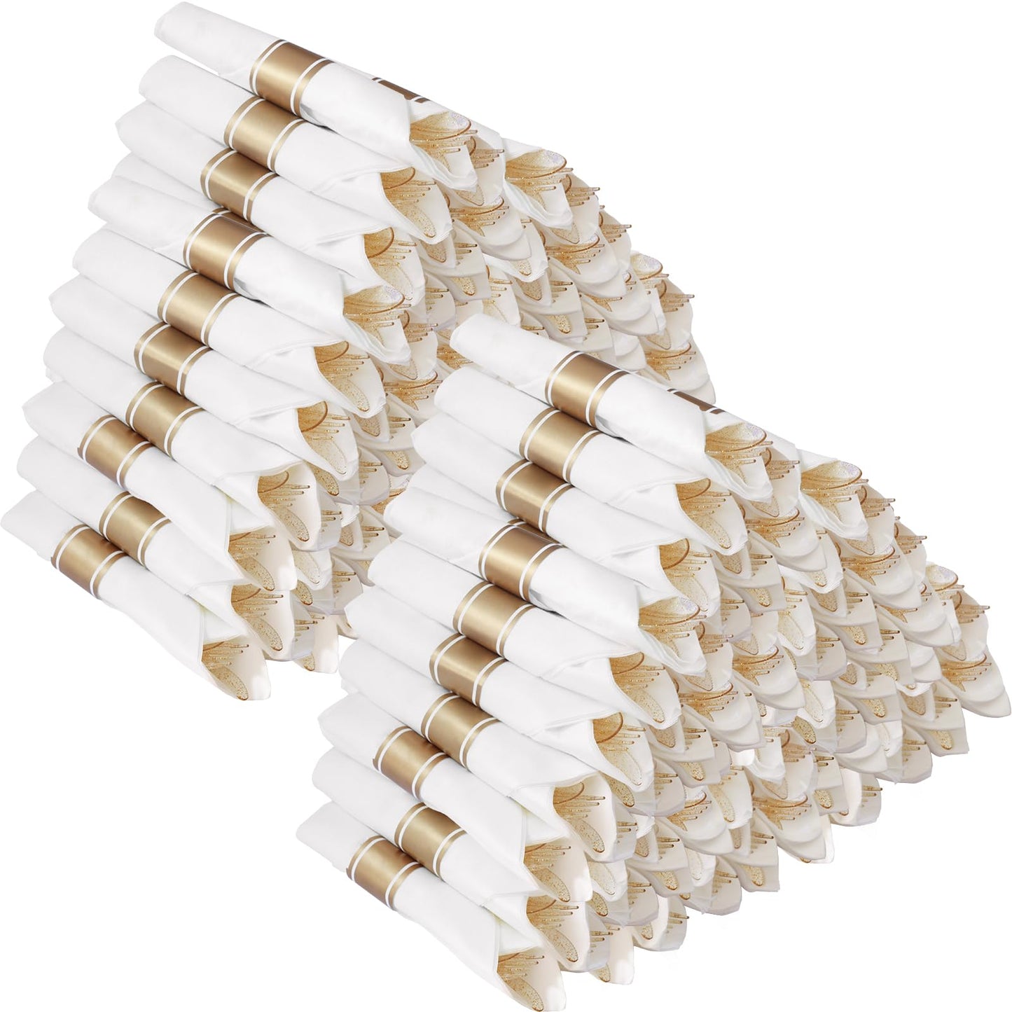 Wrapped Disposable Silverware Set with Forks, Knives, Spoons and Napkins