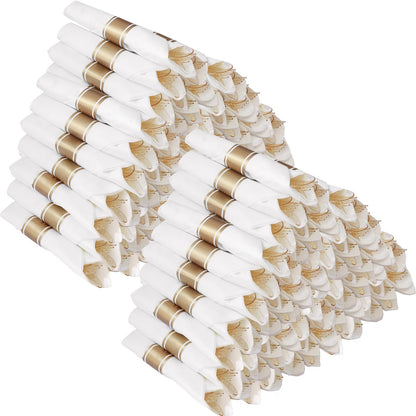 Wrapped Disposable Silverware Set with Forks, Knives, Spoons and Napkins