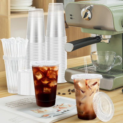 Lamosi Clear Plastic Cups with Lids and Straws