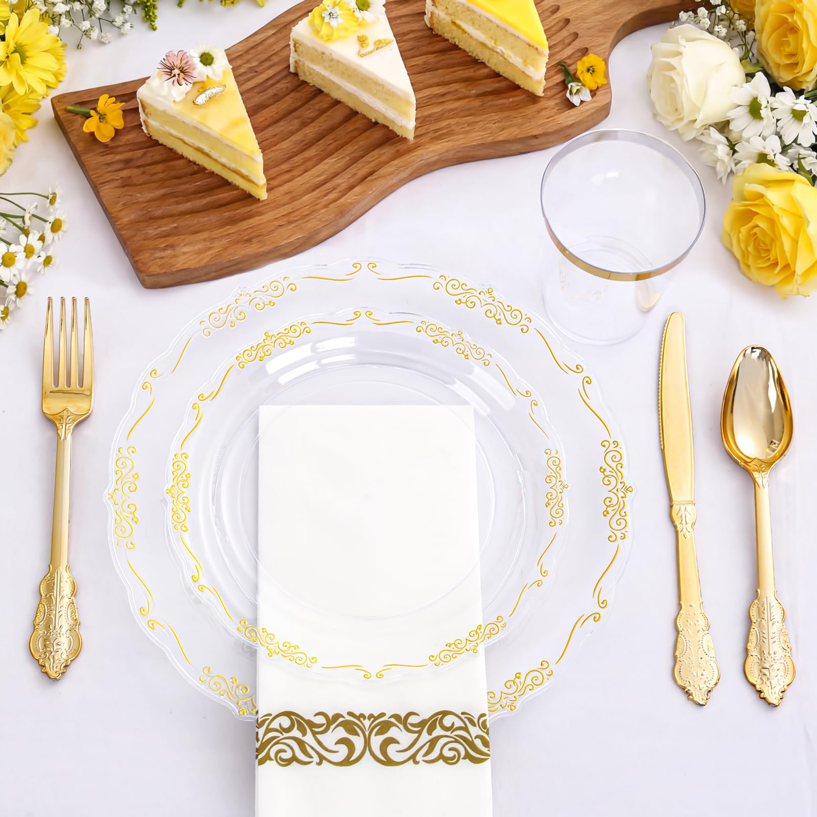 Elegant Disposable Dinnerware Set with Plates, Cups and Cutlery