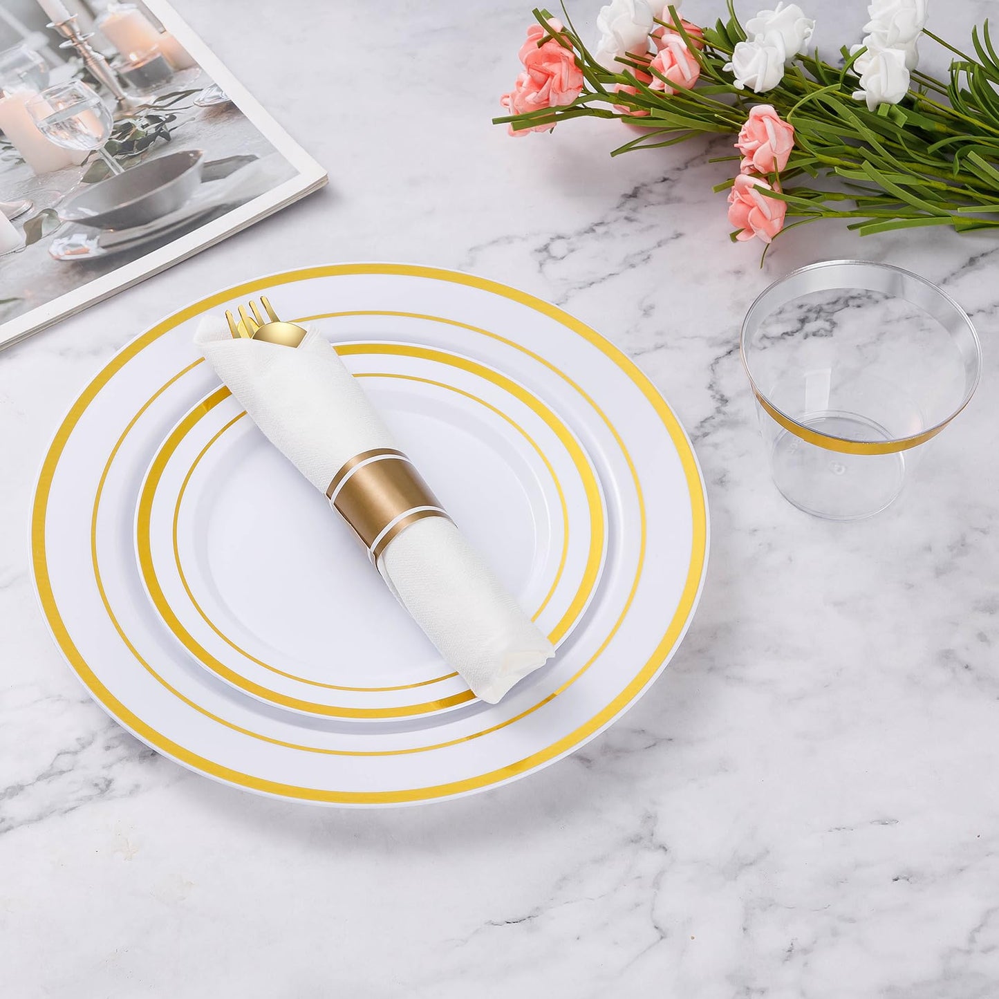 Wrapped Disposable Silverware Set with Forks, Knives, Spoons and Napkins
