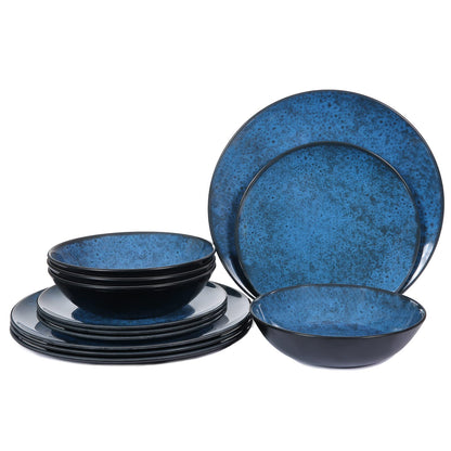 Blue Melamine Dinnerware Set with Plates and Bowls for Everyday Use