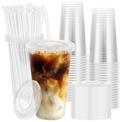 Lamosi Clear Plastic Cups with Lids and Straws