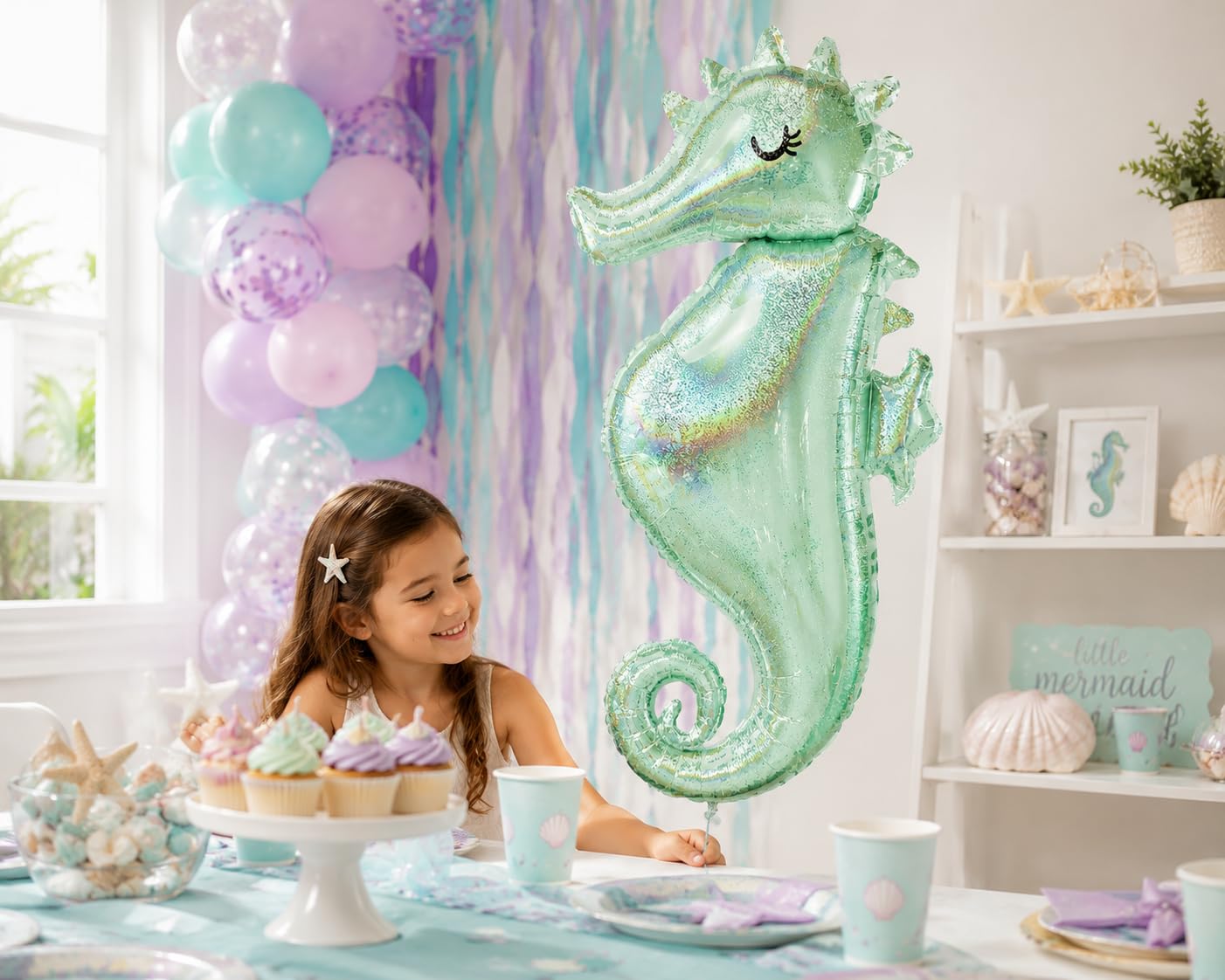 Holographic Sparkle Seahorse Jumbo 38" Foil Balloon by Anagram
