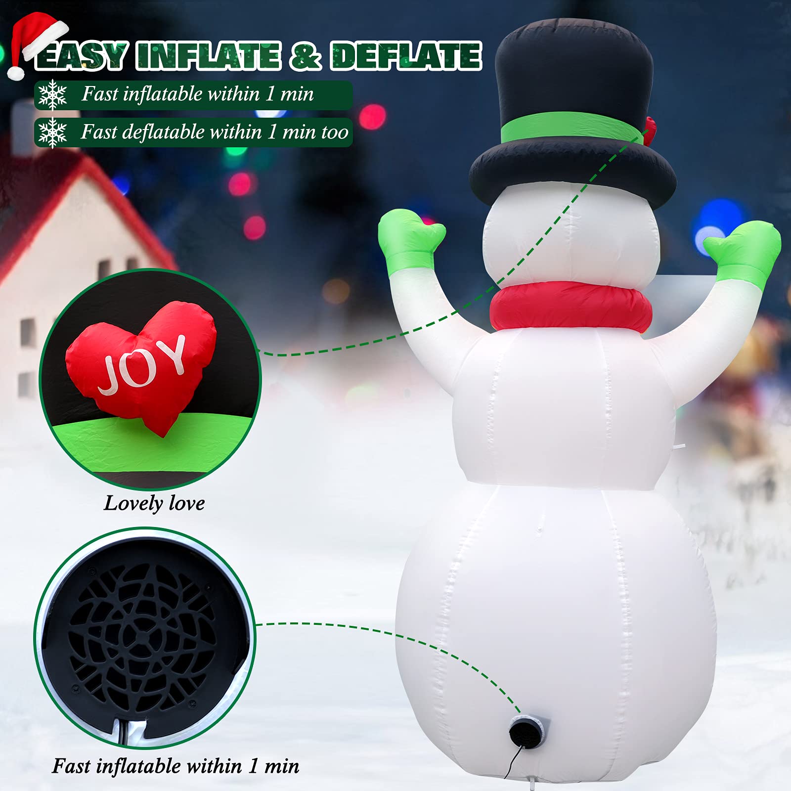 Christmas Snowman Inflatable Outdoor Decoration with LED Lights and Magic Hat