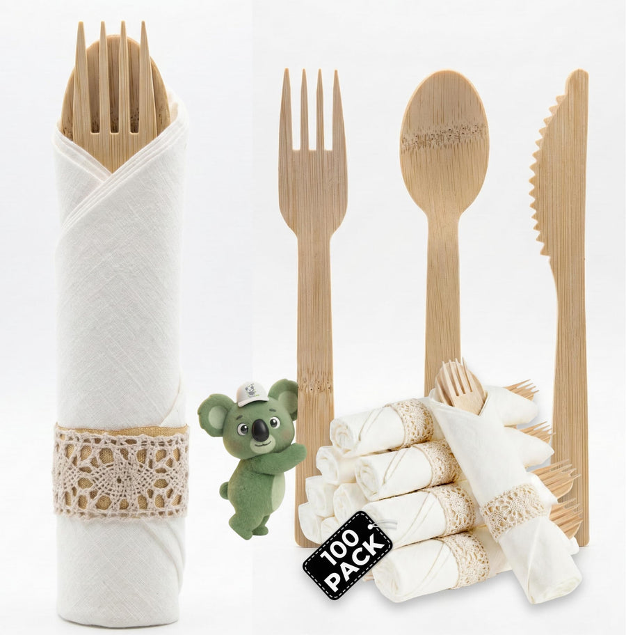 Pre Rolled Napkin and Bamboo Cutlery Set