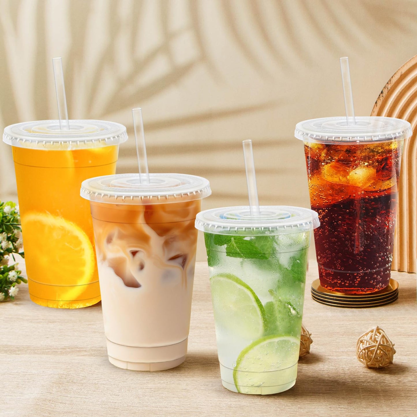 Lamosi Clear Plastic Cups with Lids and Straws