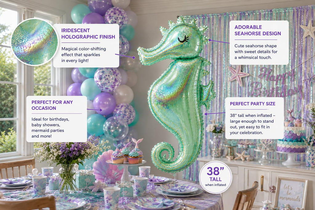 Holographic Sparkle Seahorse Jumbo 38" Foil Balloon by Anagram