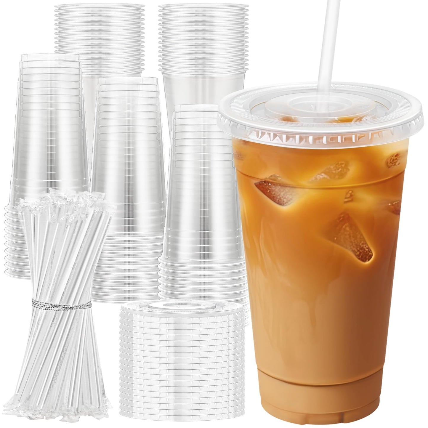 Lamosi Clear Plastic Cups with Lids and Straws