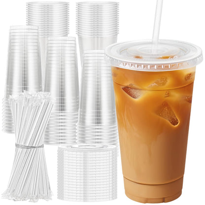 Lamosi Clear Plastic Cups with Lids and Straws