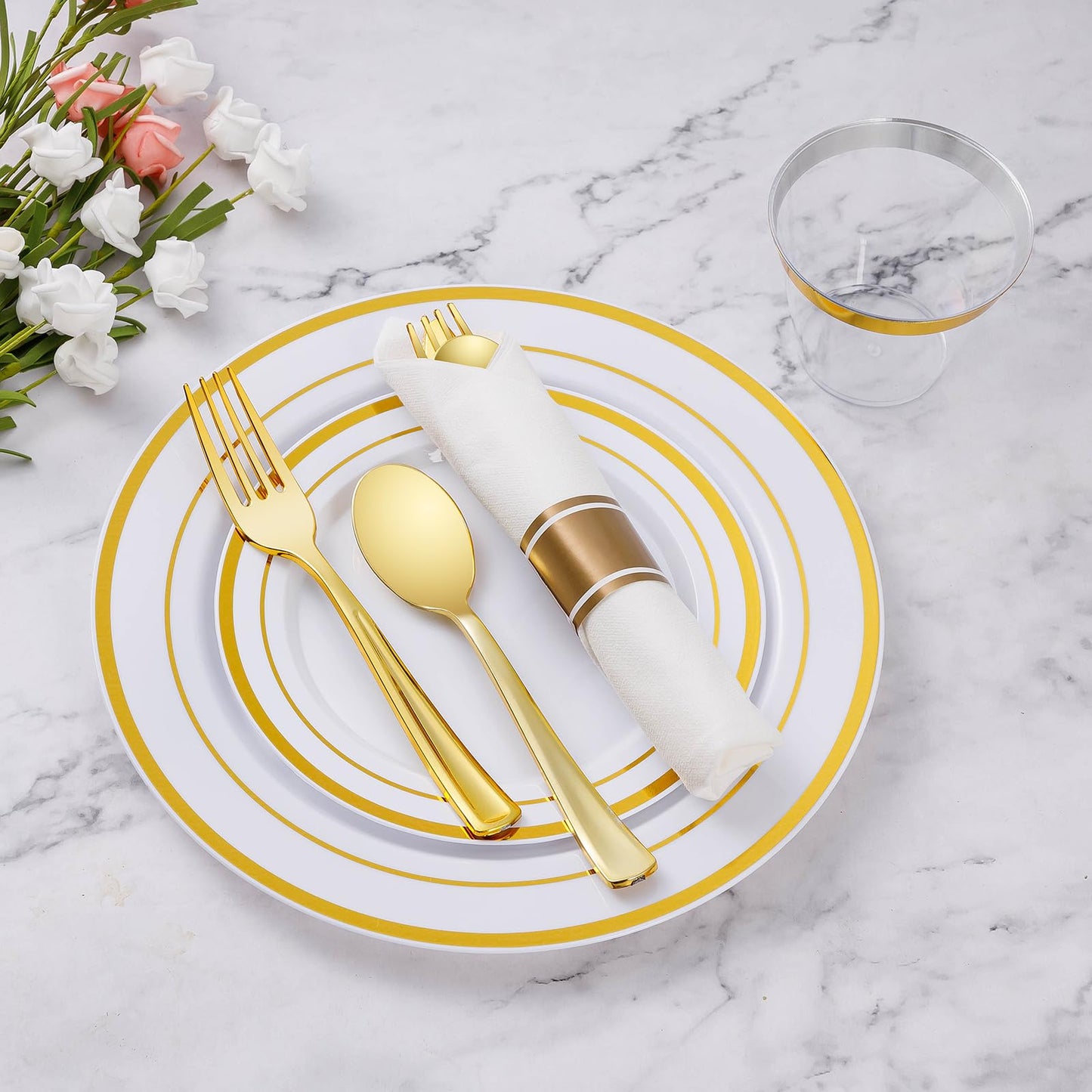 Wrapped Disposable Silverware Set with Forks, Knives, Spoons and Napkins