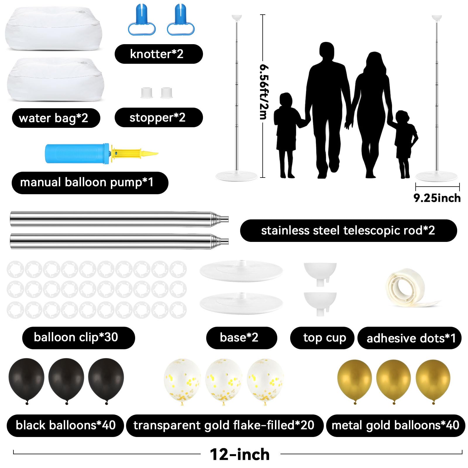 Black and Gold Balloon Column Stand Kit for Party Decorations