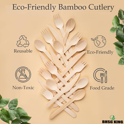 Premium Bamboo Cutlery Set with Rolled Napkins for Events
