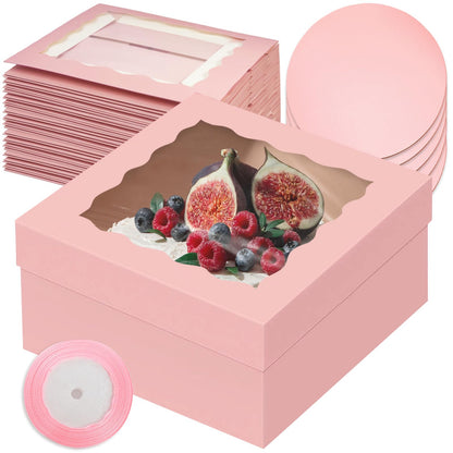 qiqee Cake Boxes 10x10x5 inch Bakery Box with Window 12packs Pastry Box