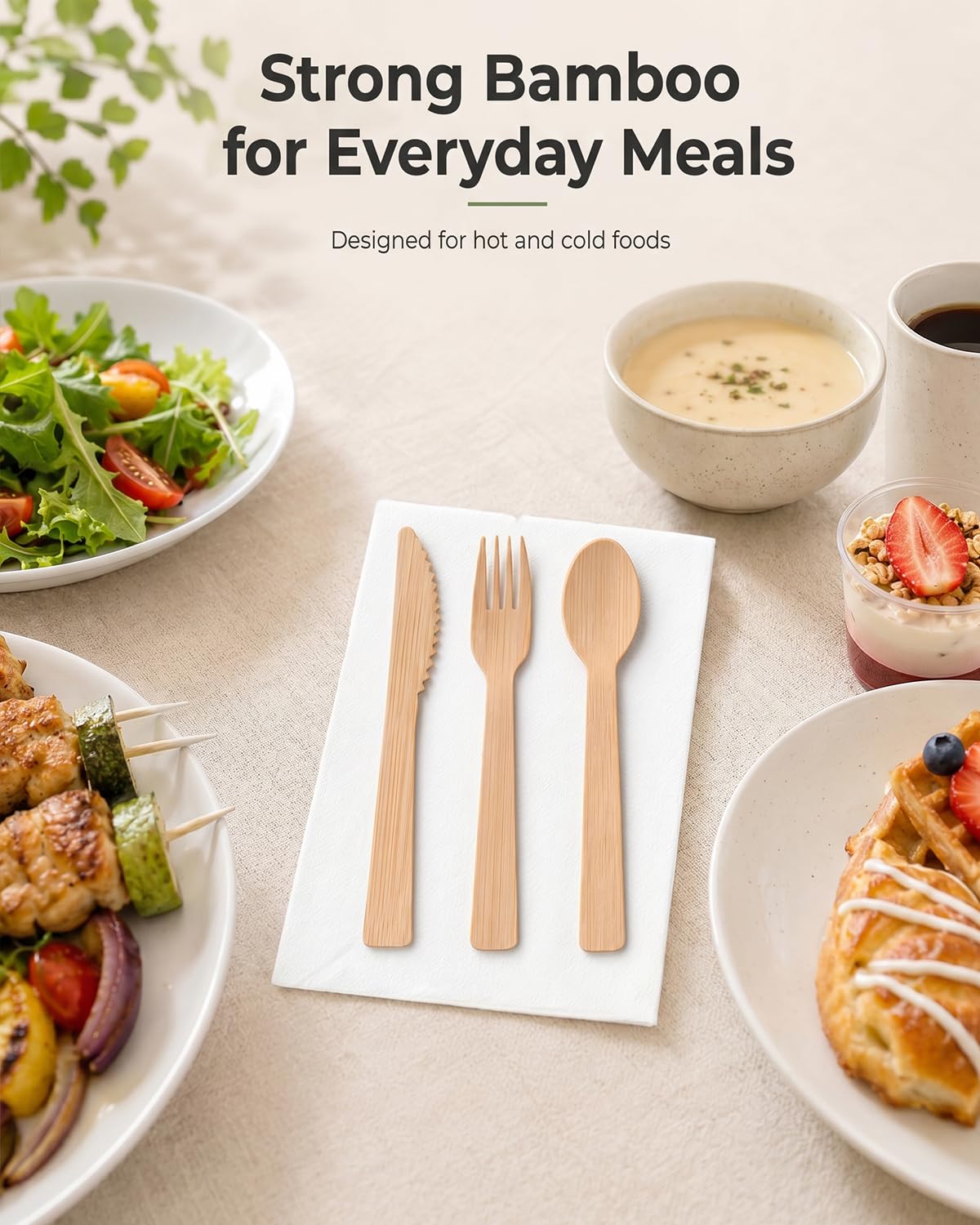 Eco-Friendly Bamboo Cutlery Set with Forks, Knives, Spoons and Napkins