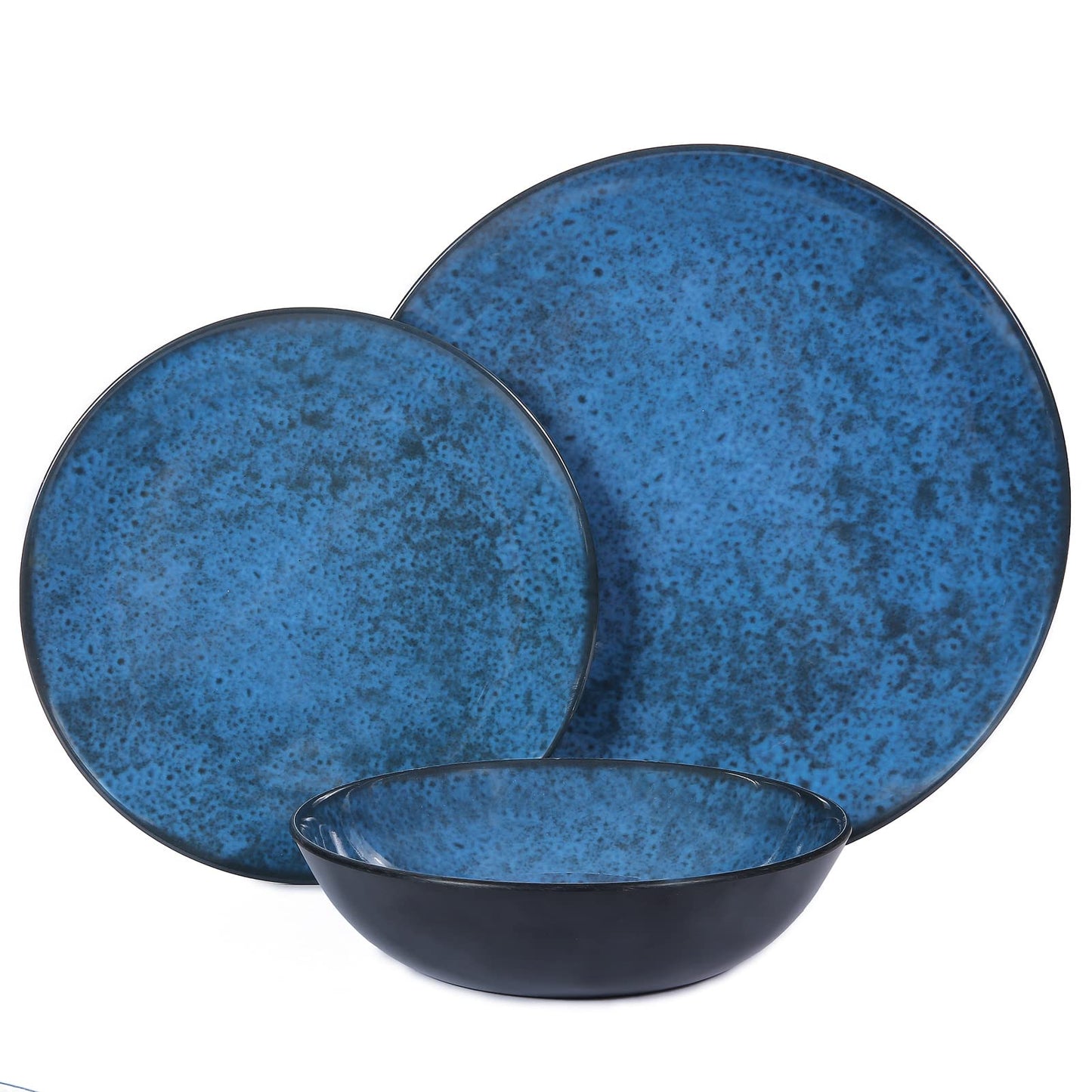 Blue Melamine Dinnerware Set with Plates and Bowls for Everyday Use