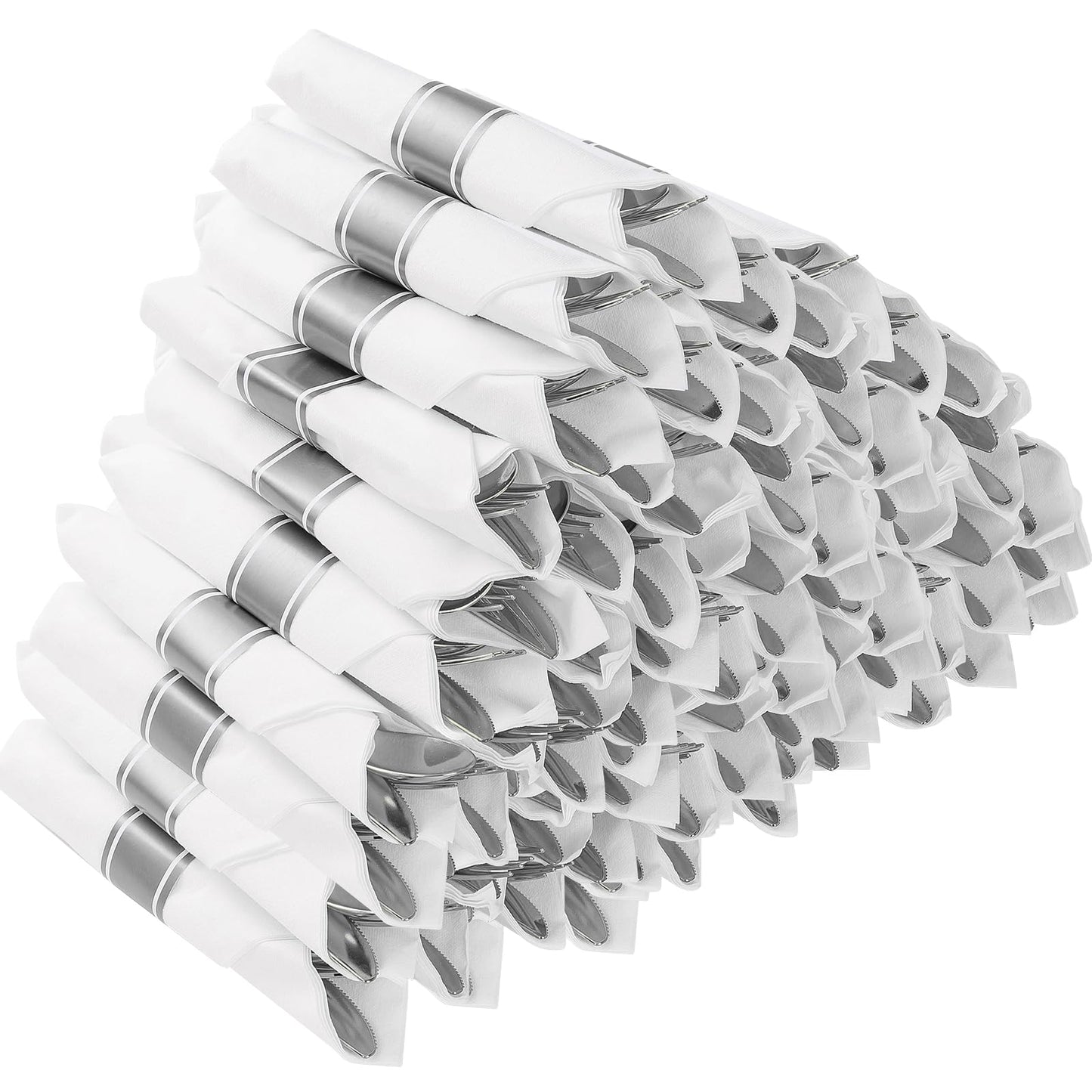 Wrapped Disposable Silverware Set with Forks, Knives, Spoons and Napkins