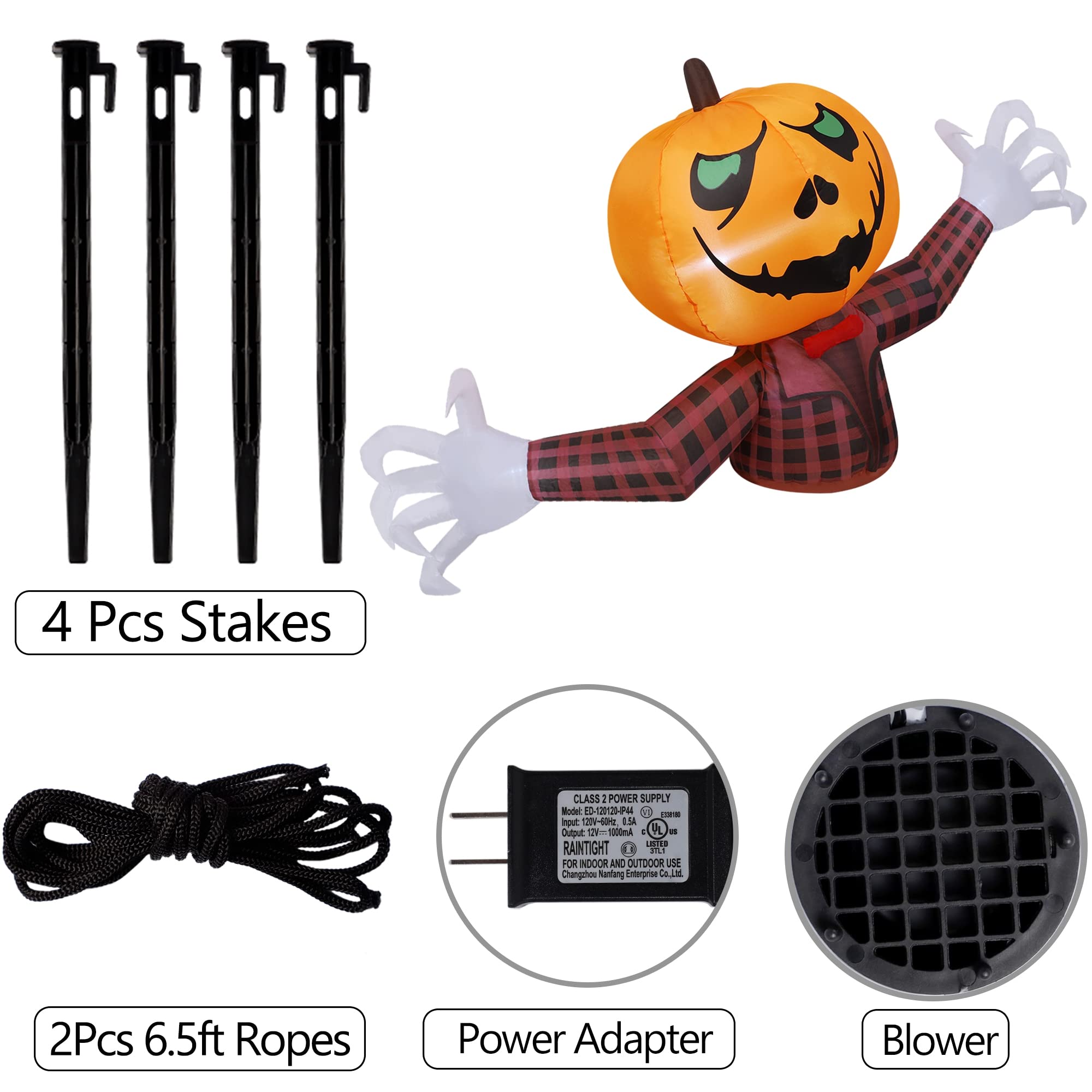 Youngfan 7FT Long Halloween Inflatable Outdoor Decorations Pumpkin Ghost