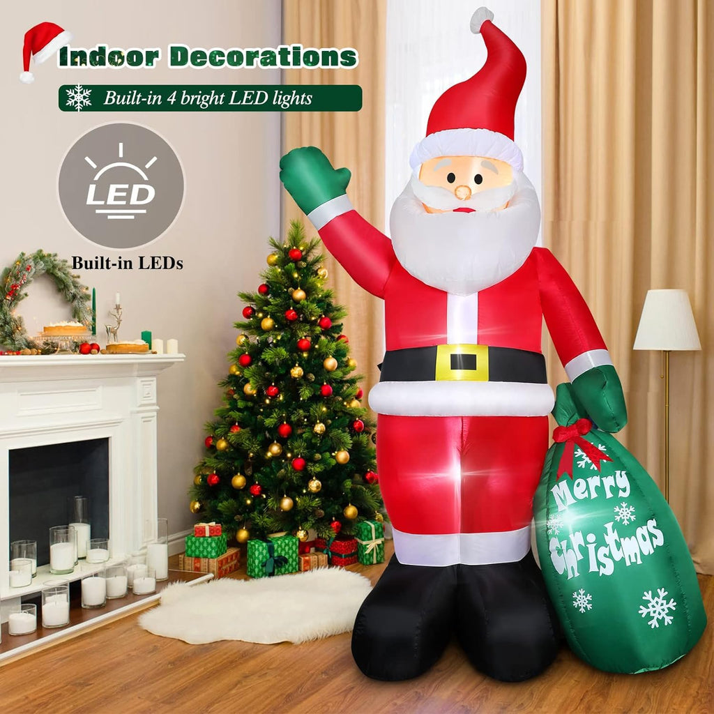 Christmas Santa Claus Inflatable Outdoor Decoration with LED Lights and Gift Bag