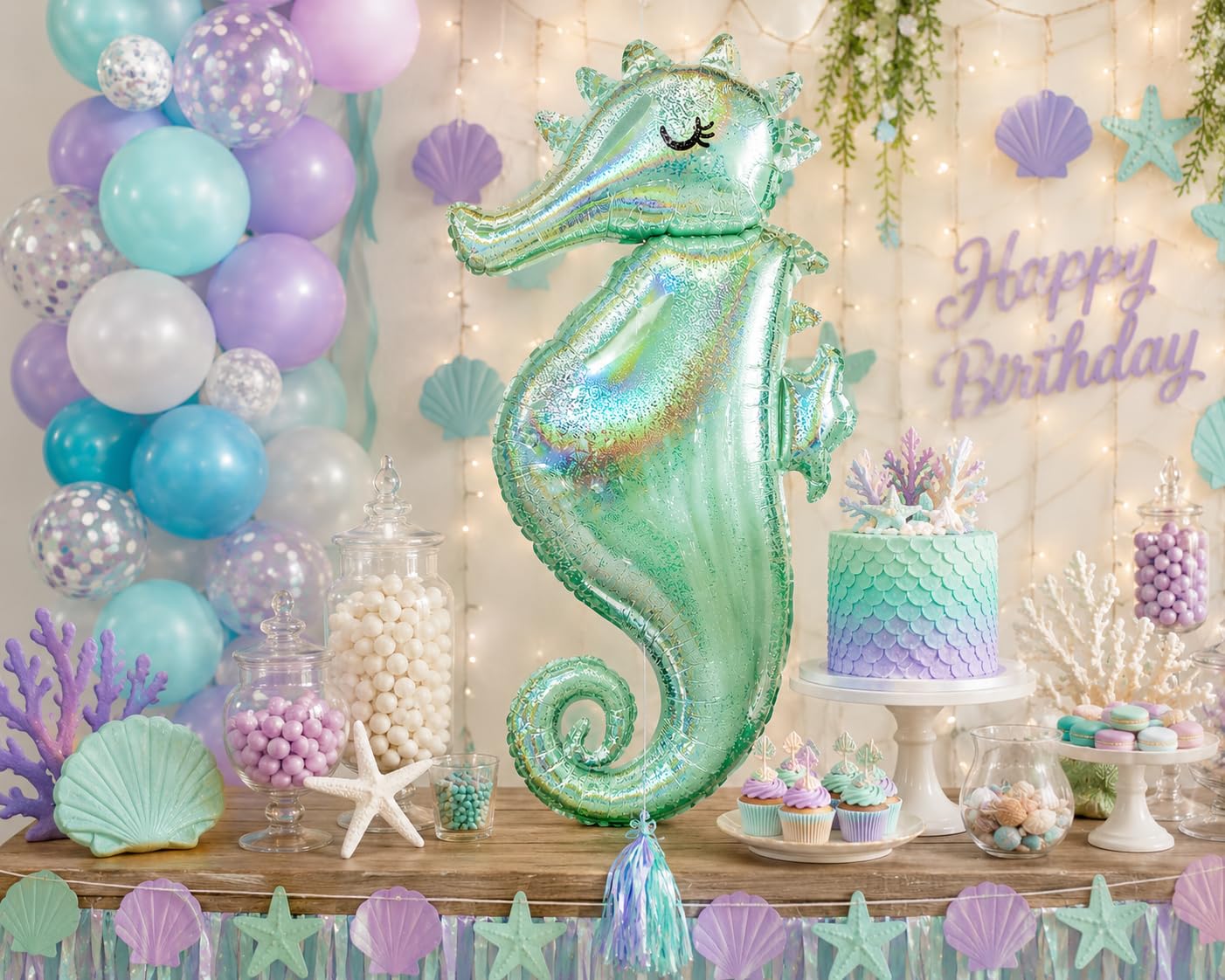 Holographic Sparkle Seahorse Jumbo 38" Foil Balloon by Anagram