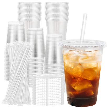 Lamosi Clear Plastic Cups with Lids and Straws