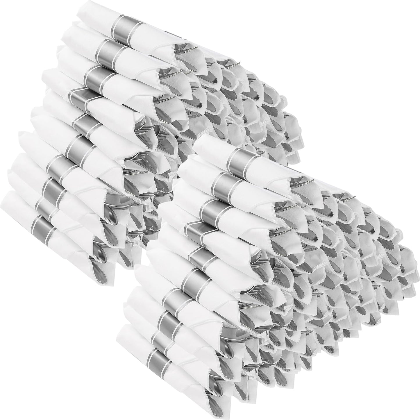 Wrapped Disposable Silverware Set with Forks, Knives, Spoons and Napkins