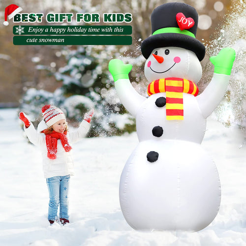 Christmas Snowman Inflatable Outdoor Decoration with LED Lights and Magic Hat