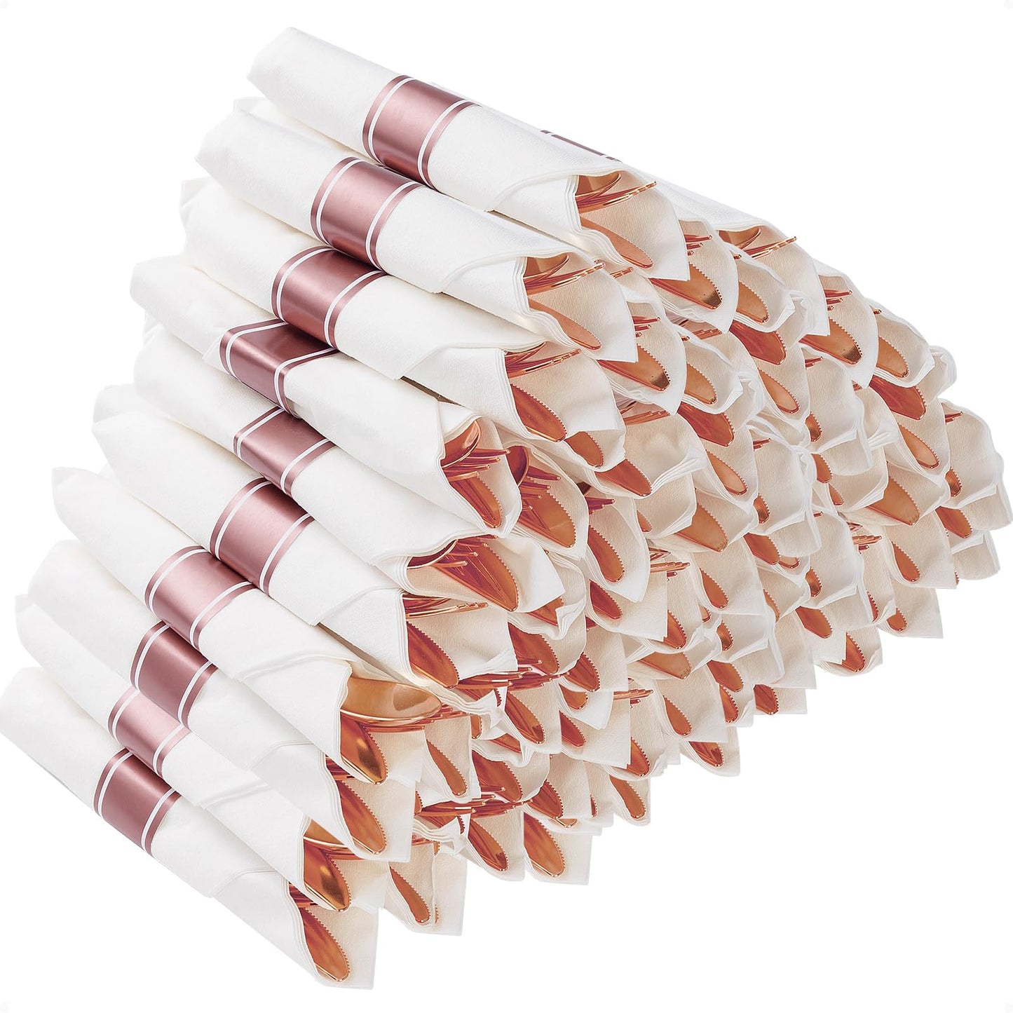 Wrapped Disposable Silverware Set with Forks, Knives, Spoons and Napkins
