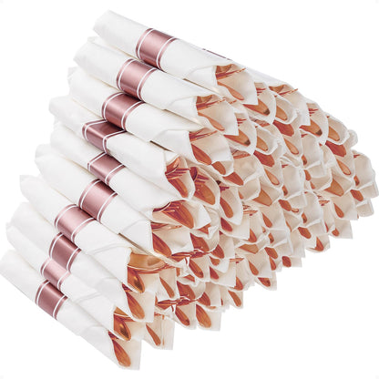 Wrapped Disposable Silverware Set with Forks, Knives, Spoons and Napkins