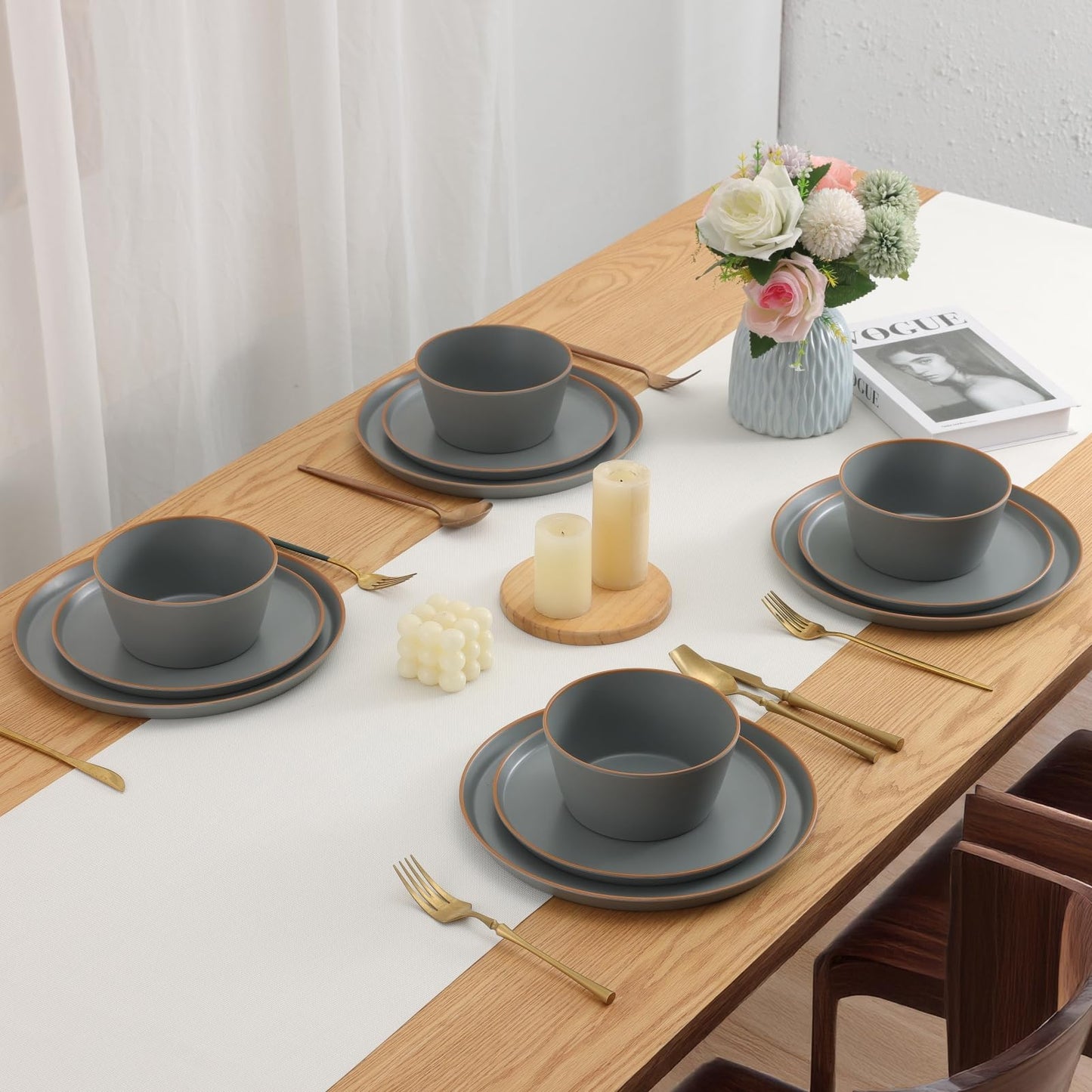 Matte Melamine Dinnerware Set with Plates and Bowls for Everyday Use