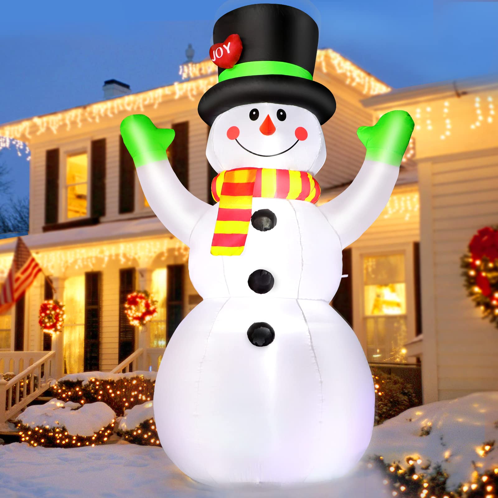 Christmas Snowman Inflatable Outdoor Decoration with LED Lights and Magic Hat