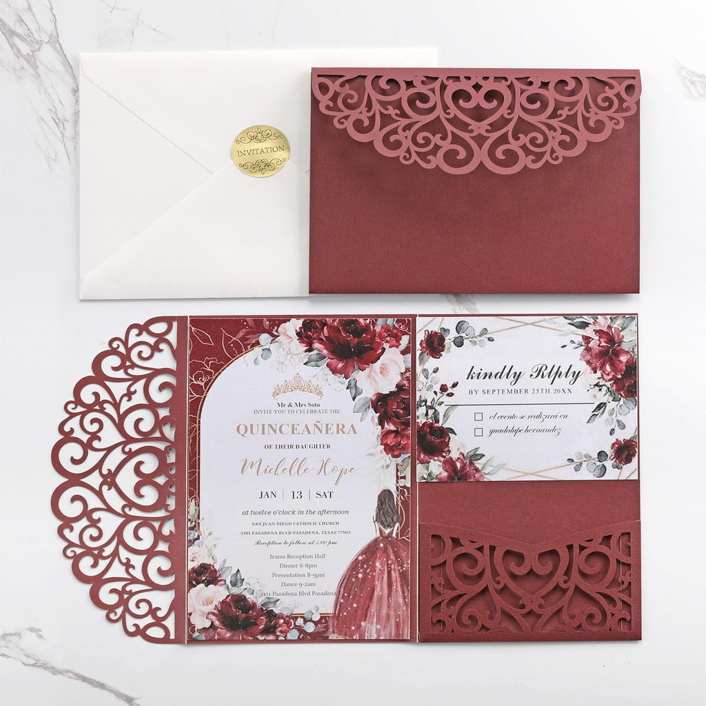Laser Cut Wedding Invitations with Envelopes and RSVP Cards