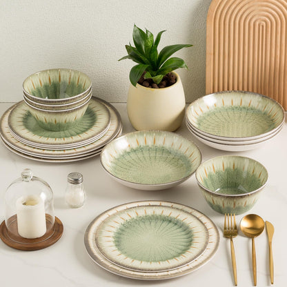 Melamine Dinnerware Set with Plates and Bowls for Indoor and Outdoor Use