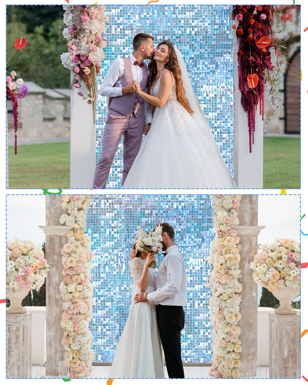 Iridescent Sequin Shimmer Wall Backdrop Panels for Party Decor