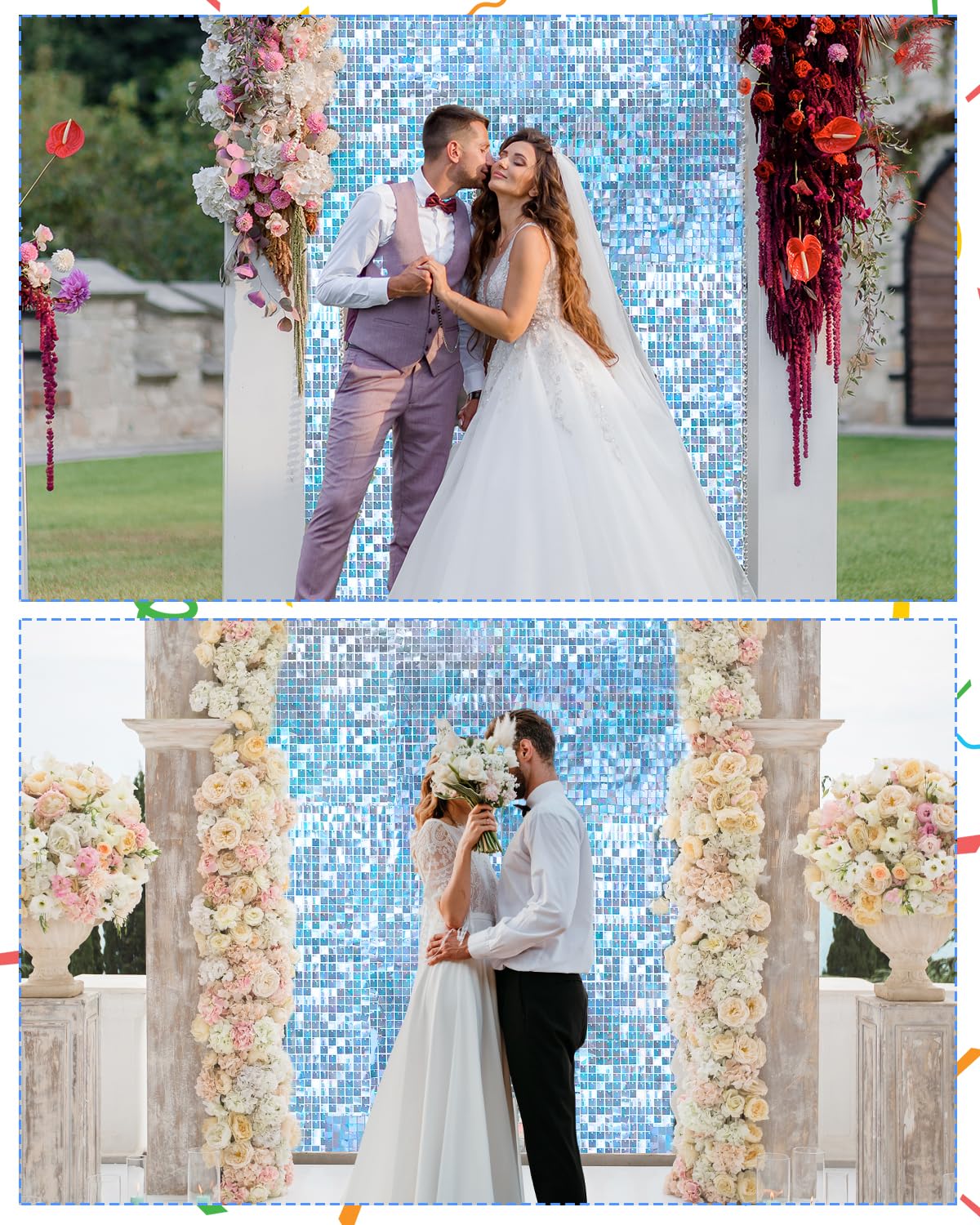 Iridescent Sequin Shimmer Wall Backdrop Panels for Party Decor