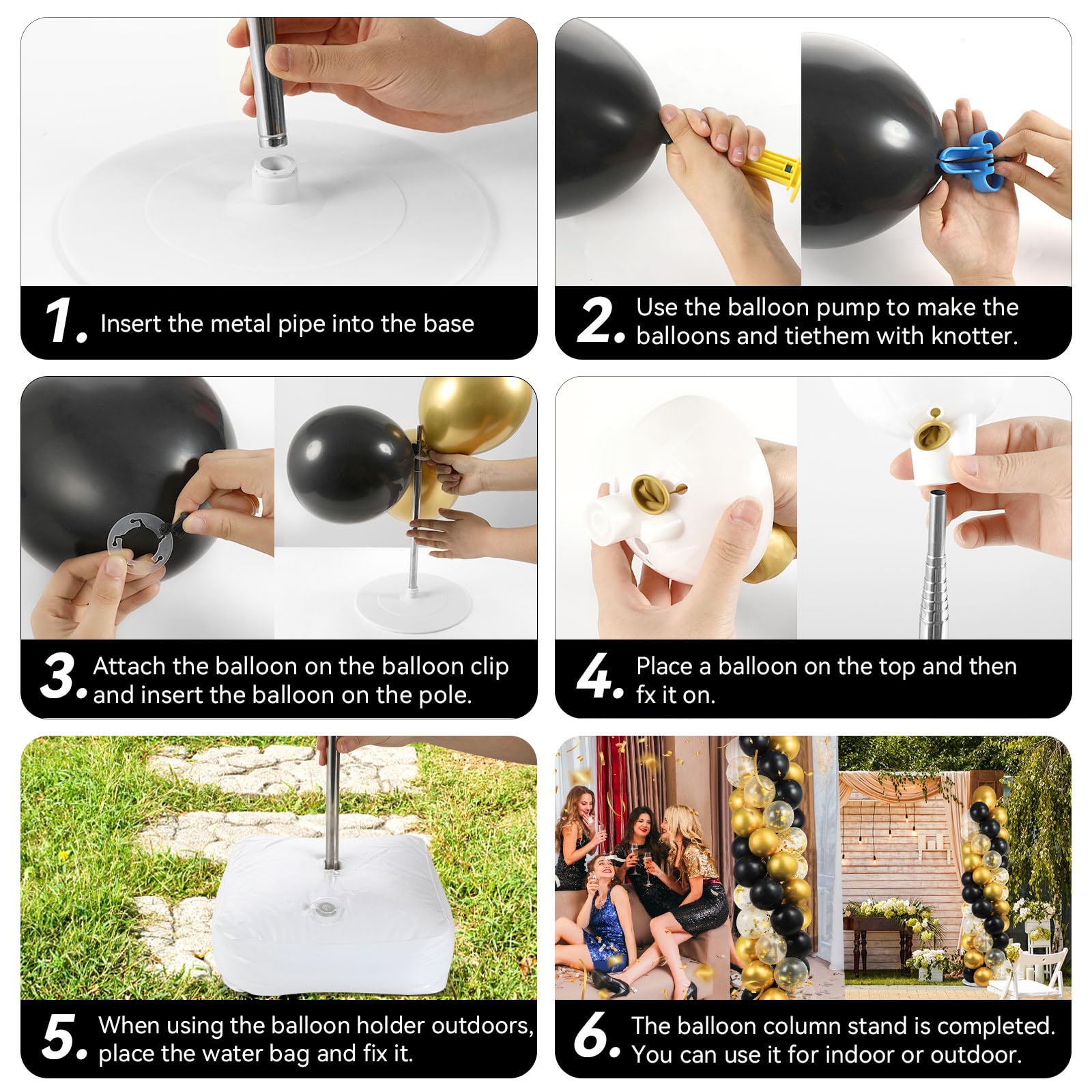 Black and Gold Balloon Column Stand Kit for Party Decorations