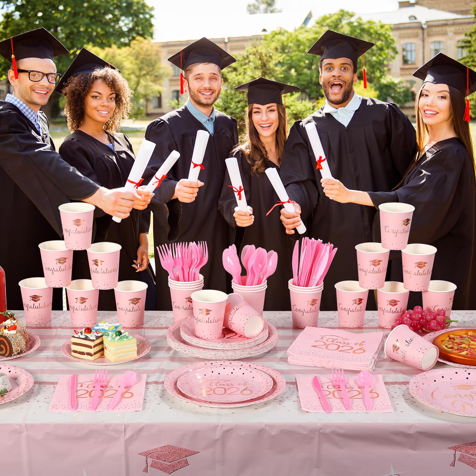 MASHAN white graduation plates and napkins set