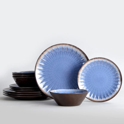 Melamine Dinnerware Set with Plates and Bowls for Indoor and Outdoor Use