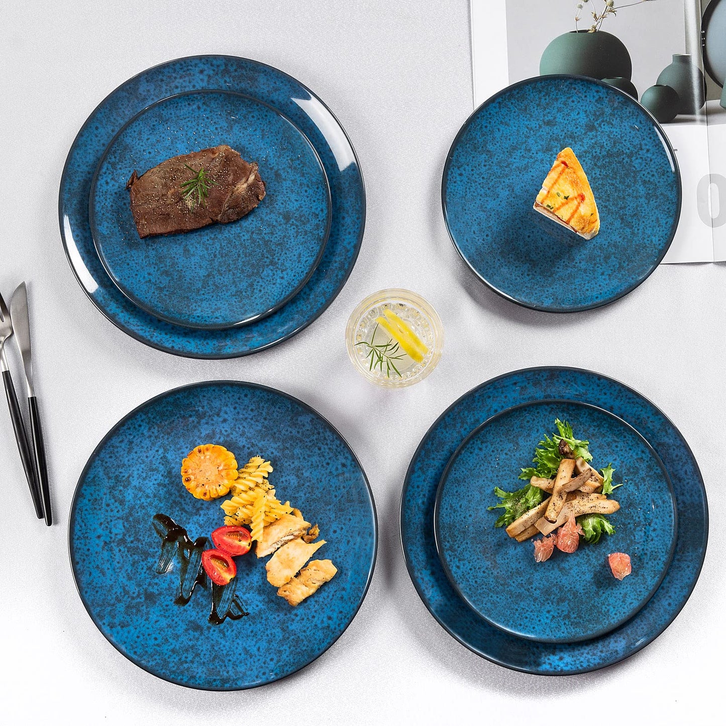 Blue Melamine Dinnerware Set with Plates and Bowls for Everyday Use
