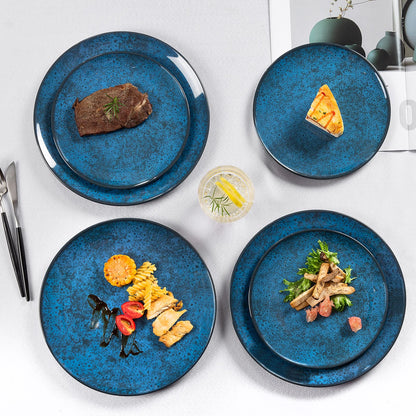 Blue Melamine Dinnerware Set with Plates and Bowls for Everyday Use