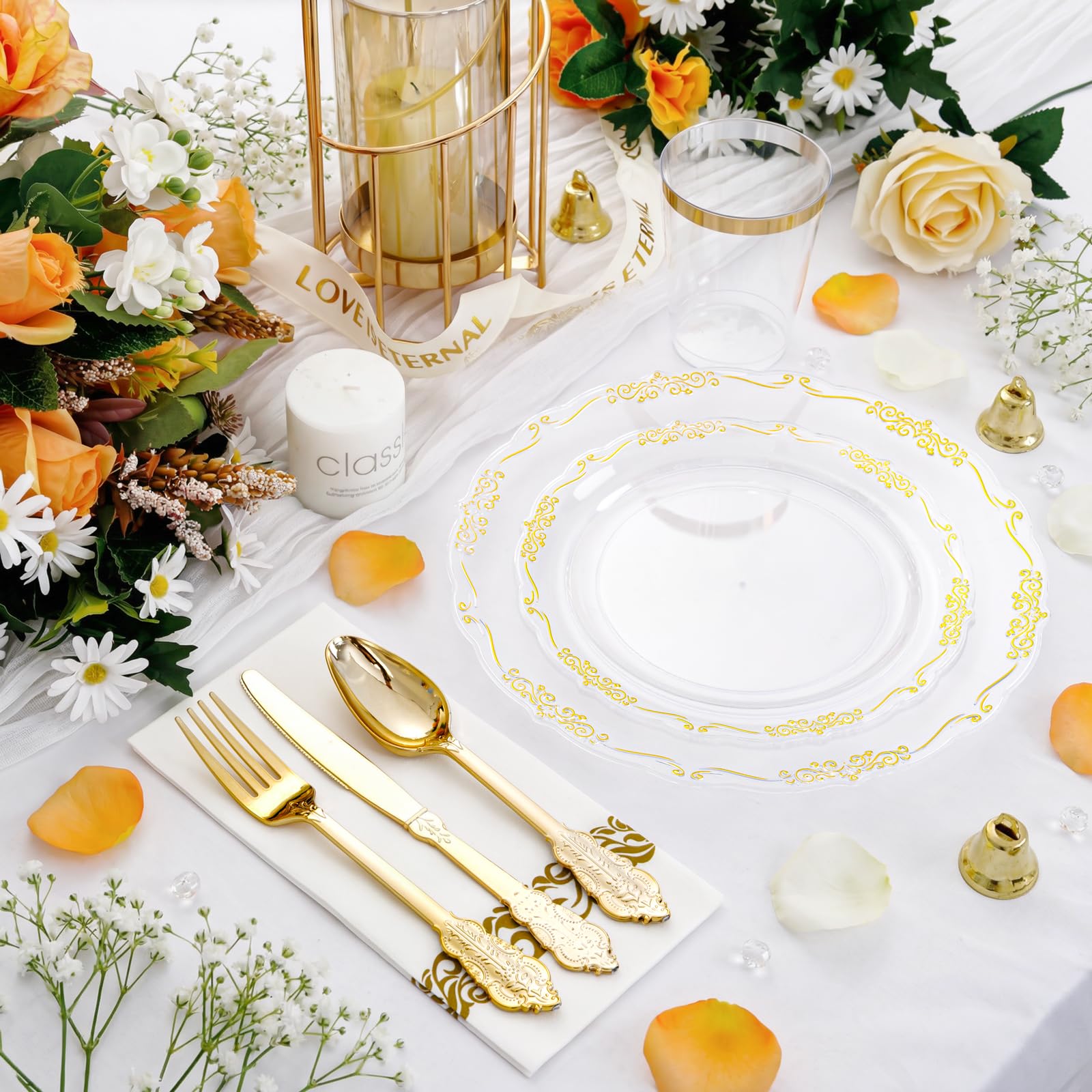 Elegant Disposable Dinnerware Set with Plates, Cups and Cutlery