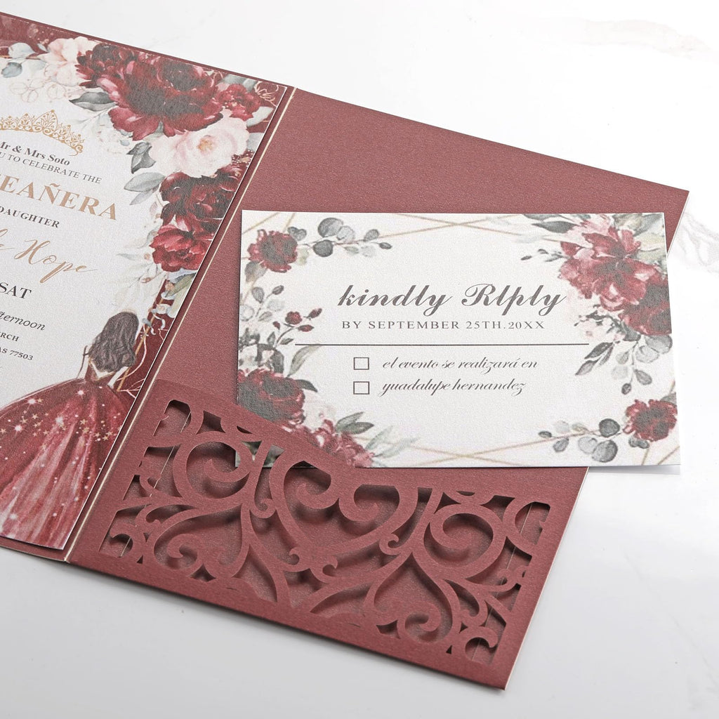 Laser Cut Wedding Invitations with Envelopes and RSVP Cards