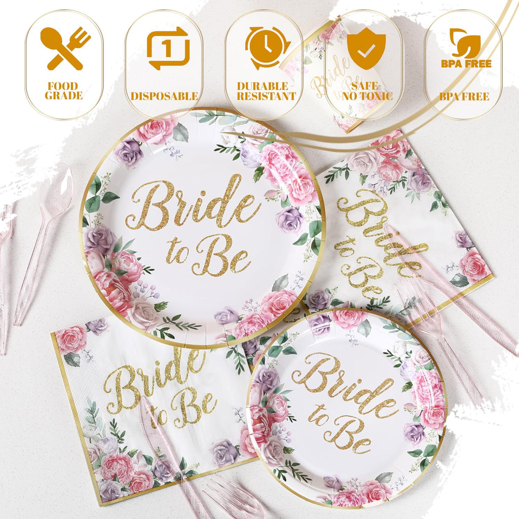 Floral Bridal Shower Tableware Set with Plates, Napkins and Cups