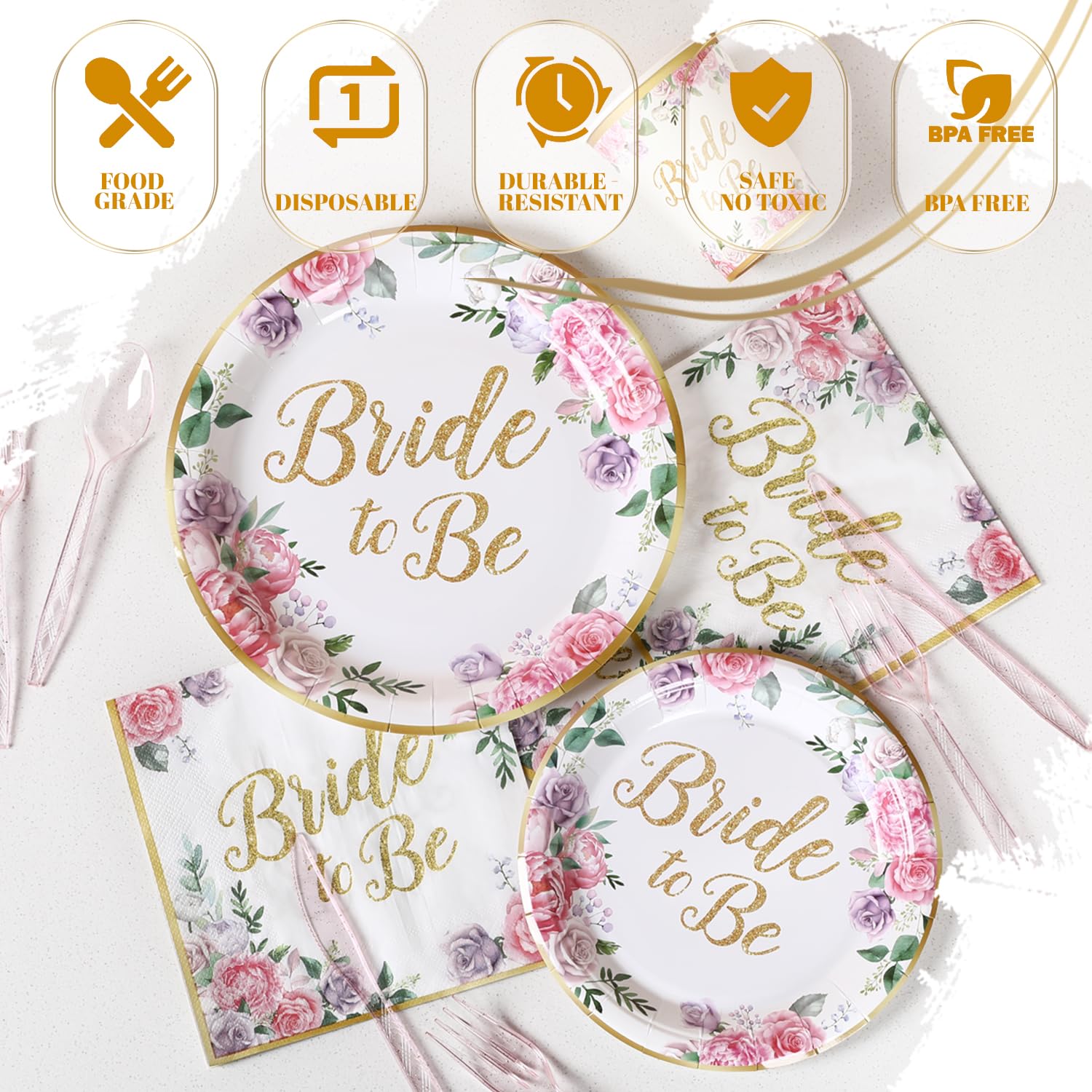 Floral Bridal Shower Tableware Set with Plates, Napkins and Cups
