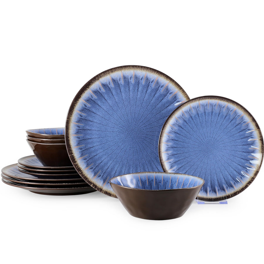 Melamine Dinnerware Set with Plates and Bowls for Indoor and Outdoor Use