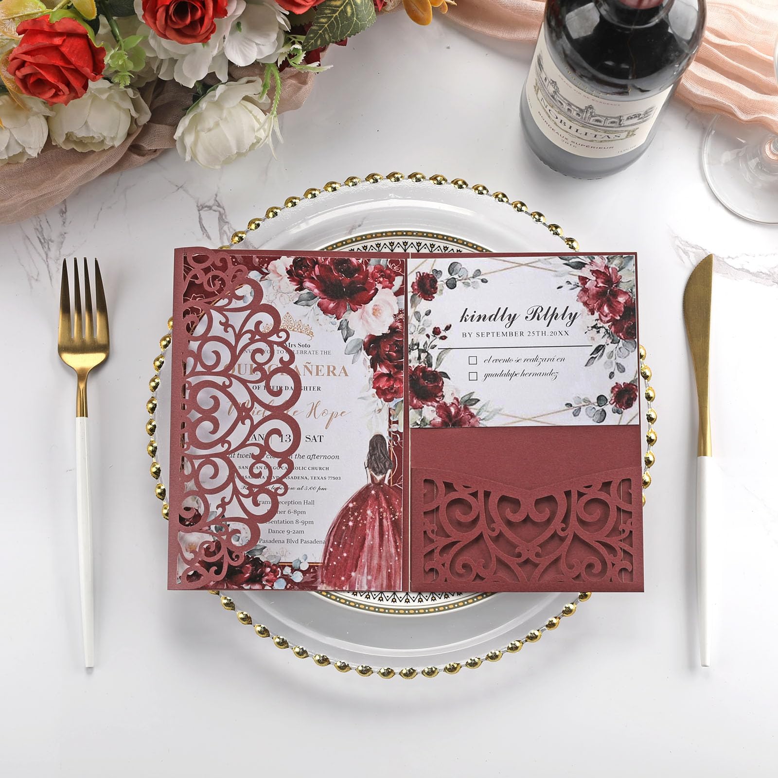 Laser Cut Wedding Invitations with Envelopes and RSVP Cards