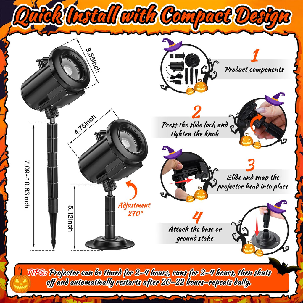 HoneyFair 12 in 1 Halloween Decorations Outdoor 3D Dynamic Projector Light