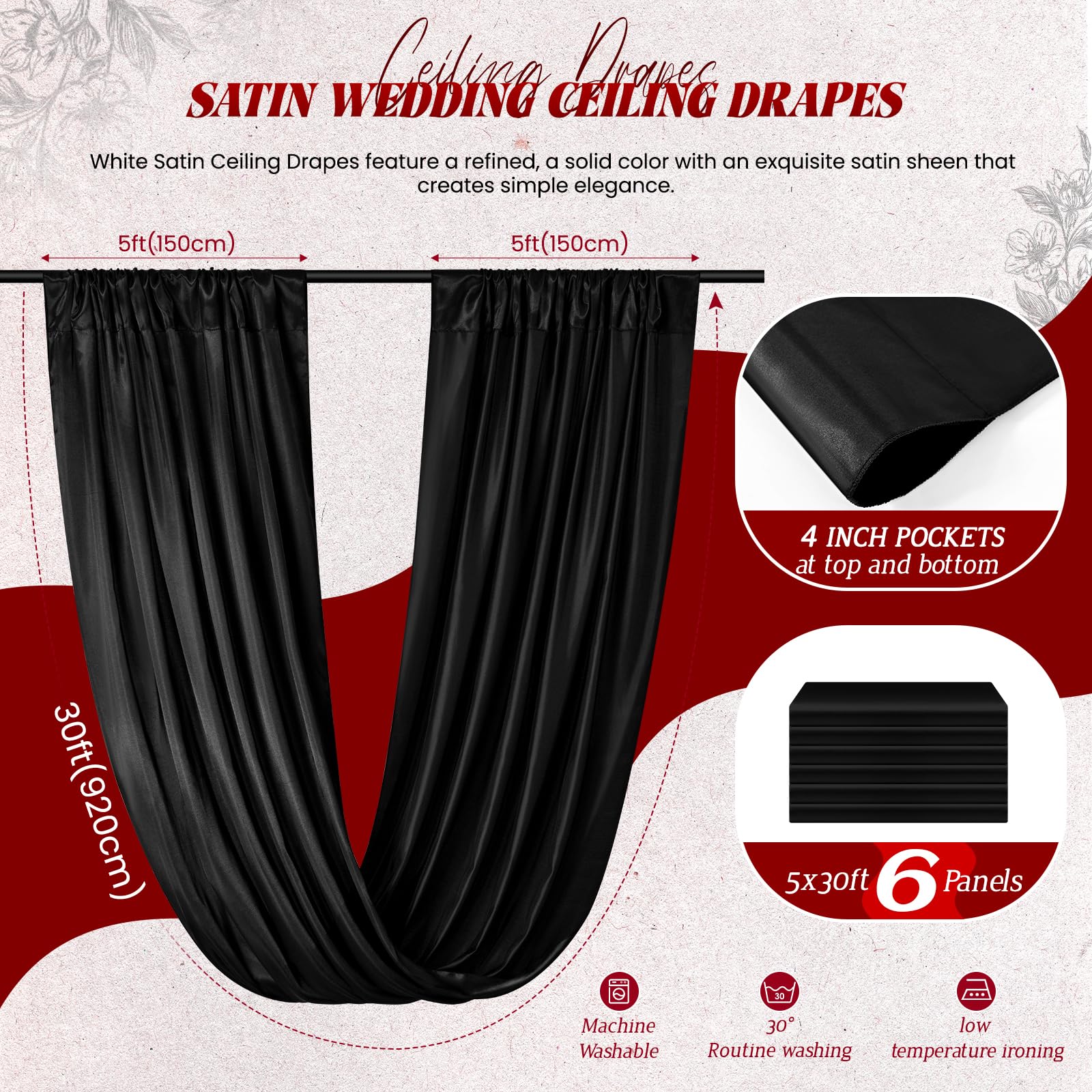 Satin Ceiling Drapes for Wedding Arch and Event Decor