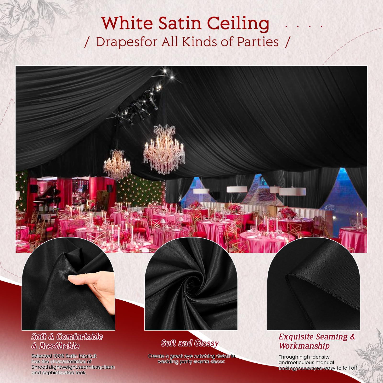 Satin Ceiling Drapes for Wedding Arch and Event Decor