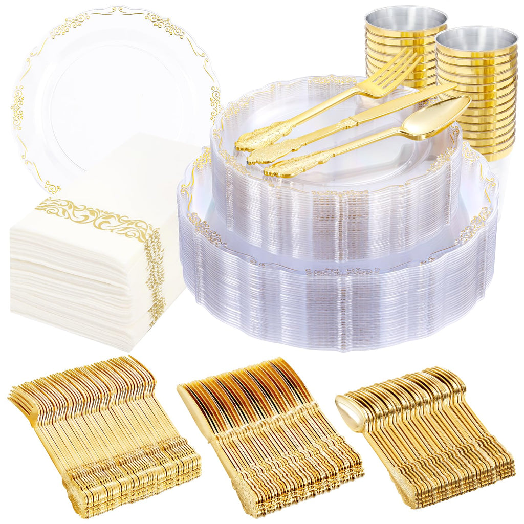 Elegant Disposable Dinnerware Set with Plates, Cups and Cutlery
